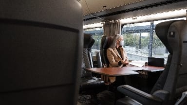 Woman onboard train