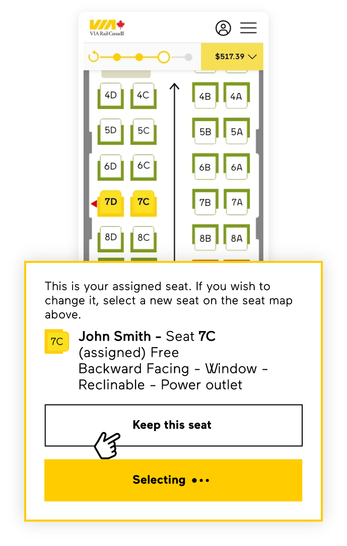 Visual display of the seat map used for seat selection. 